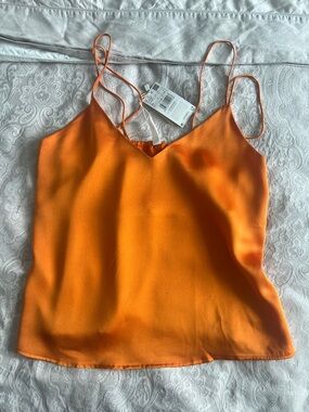 Mango Bright Orange Satin V-Neck Spaghetti Strap Cami